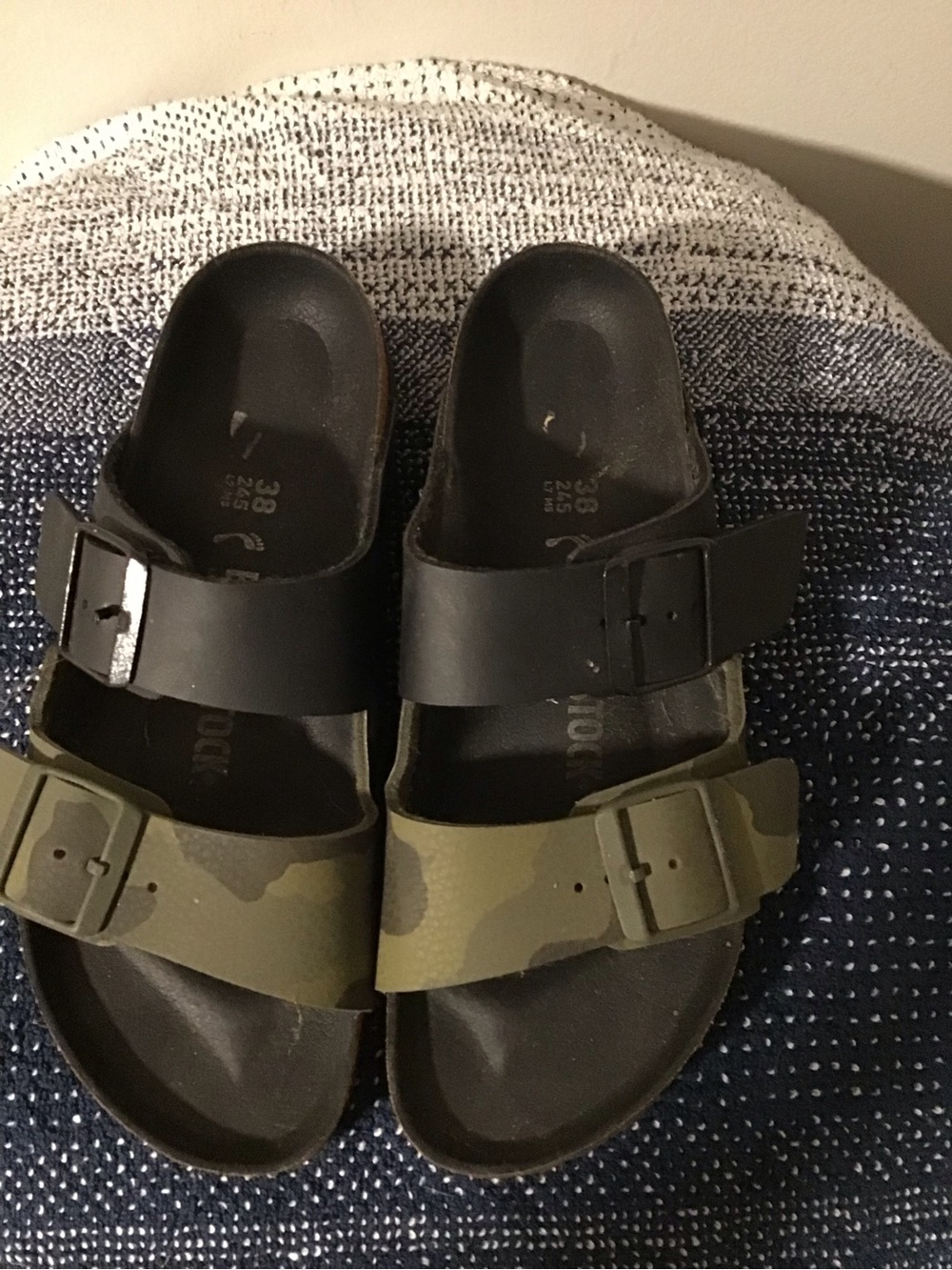 Birkenstock Arizona Two-Band Sandals in Black and Olive Camo